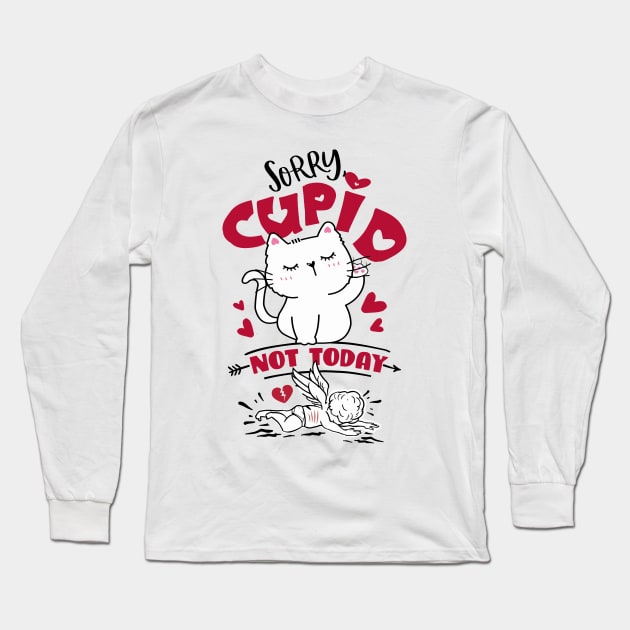 Valentines day Cat Cupid Long Sleeve T-Shirt by Darkside Labs